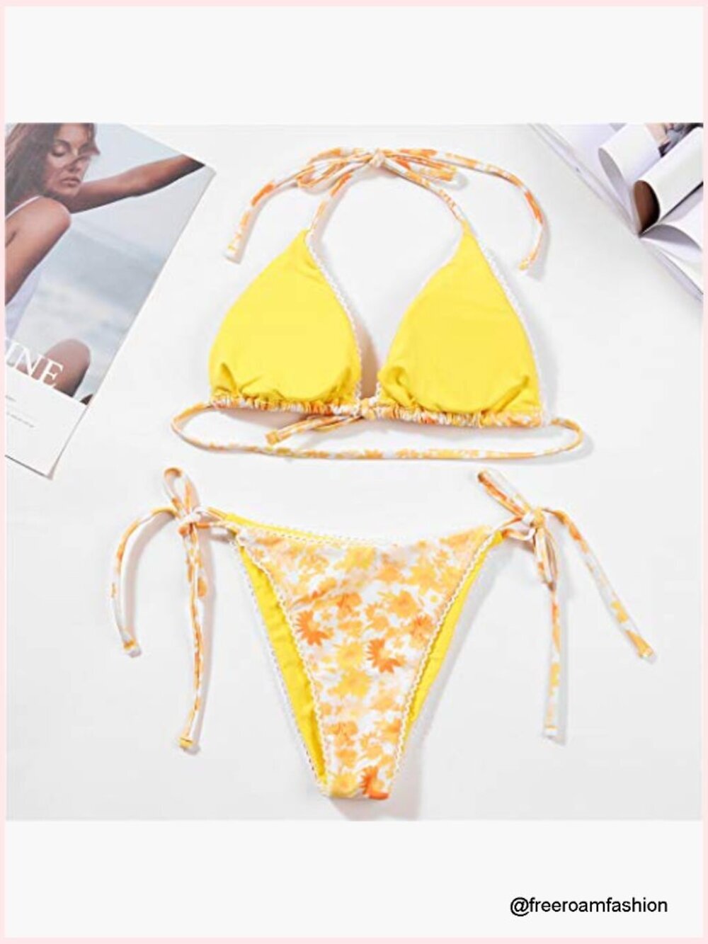Women's Bikini Set Triangle Top Thong Bottom Adjustable Straps Size Medium - Picture 6 of 7